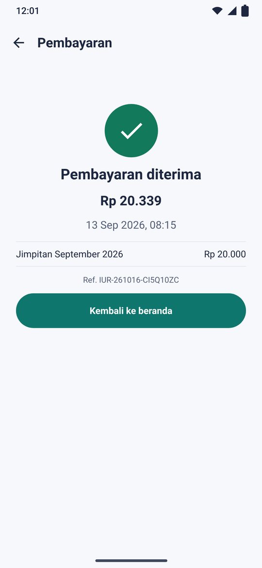 Contoh layar aplikasi: Membayar iuran