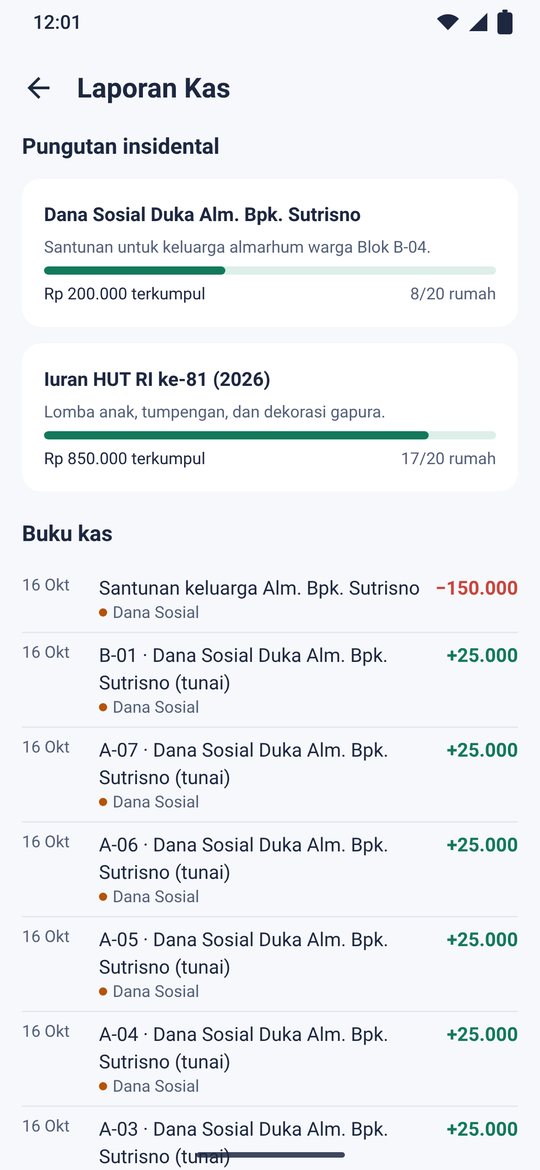 Contoh layar aplikasi: Mengecek laporan kas